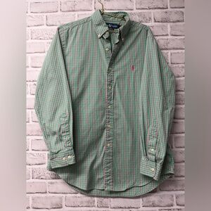 Ralph Lauren Pink/Green sz 15 1/2 Checkered Classic Fit Men's Button Down Shirt
